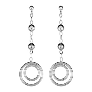 Boucles d'oreilles argent rhodi� 2 cercles et boules fermoir poussette