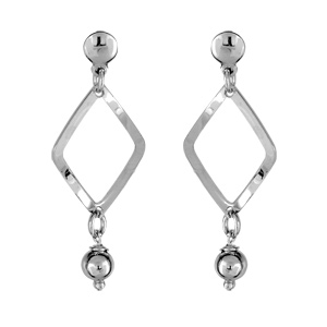 Boucles d'oreillse argent rhodi� losange et boule