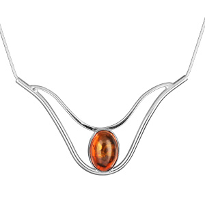 Collier argent et ambre v�ritable forme cabochon 