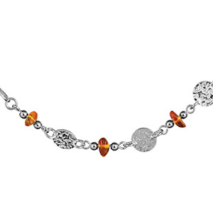 Collier argent ambre naturel et pastille martelée argent réglable