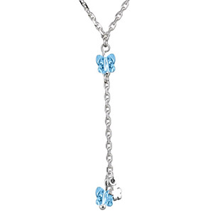 Collier argent forme Y chaine forçat et pendant papillons bleus réglable