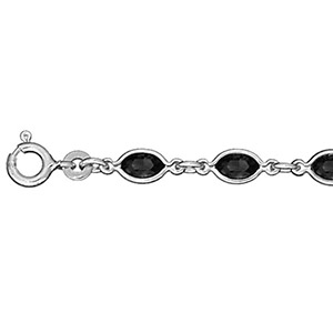 Collier argent maille navettes noires cerclées d'argent réglable