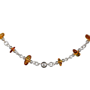 Collier argent maille boules et ambre véritable réglable
