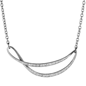 Collier argent rhodié pendentif fantaisie et pierres blanches - 44cm réglable 41cm