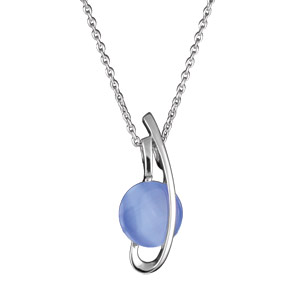Collier argent rhodi� avec pendentif pastille bleue