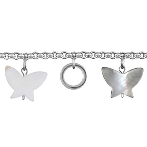 Bracelet acier maille jaseron pampilles cercles et papillons