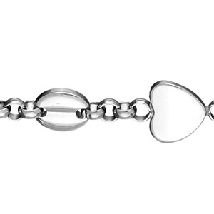 Bracelet acier mailles grain de cafe et coeurs