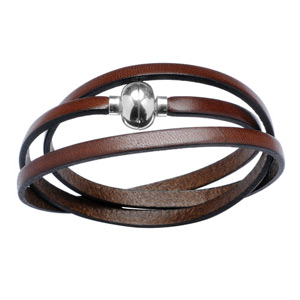Bracelet lacet cuir marron avec fermoir boule acier aimant�e