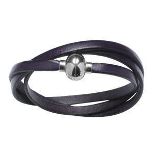 Bracelet lacet cuir mauve avec fermoir boule acier aimant�e