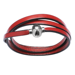Bracelet lacet cuir rouge avec fermoir boule acier aimant�e