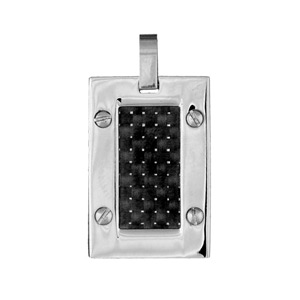 Pendentif carbone et acier rectangle double face