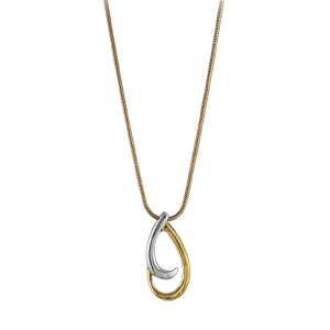 Collier bicolore maille serpentine et pendentif goutte ajour�e r�glable 42+3cm
