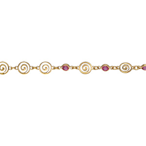 Collier plaqu� or spirales et pierres synth�tiques roses r�glable 37+5cm