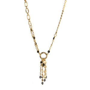Collier plaqu� or fantaisie cercle centrale avec multifils pierr