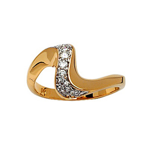 Bague plaqu� or ondul�e et zirconias sertis