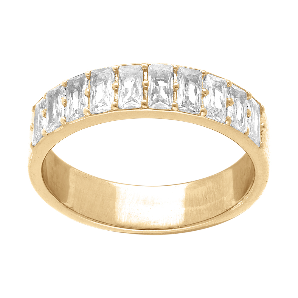 Alliance am�ricaine en vermeil entour�e d\' oxydes blancs sertis - Vue 1