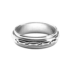Alliance anti-stress en argent rhodié 6mm bandeau avec motifs ciselés - Vue 1