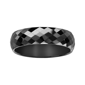 Alliance demi-jonc en céramique noire 6mm avec facettes - Vue 1