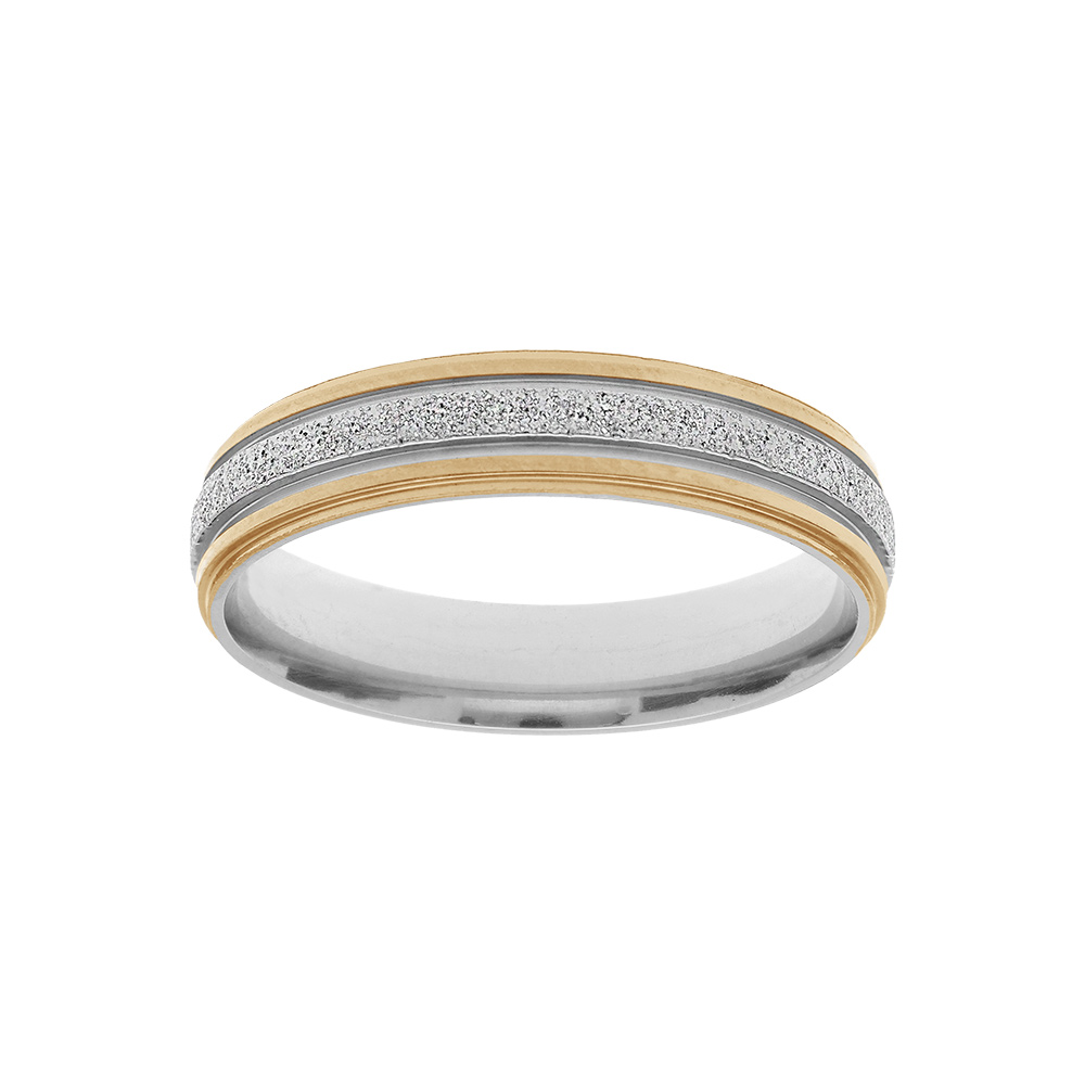 Alliance en acier et PVD jaune effet granit� au centre largeur 5mm - Vue 1