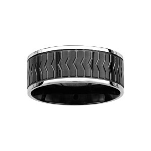 Alliance en acier et PVD noir motifs chevrons - Vue 1