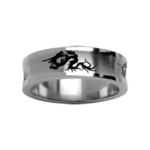 Alliance en acier incurvée avec gravure noire motifs dragons - Vue 1