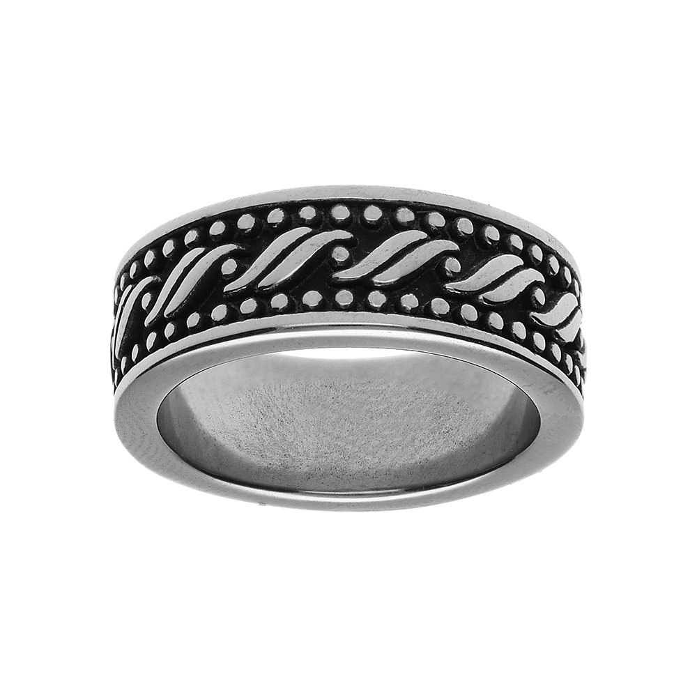 Alliance en acier large patin�e avec motif picot - Vue 1
