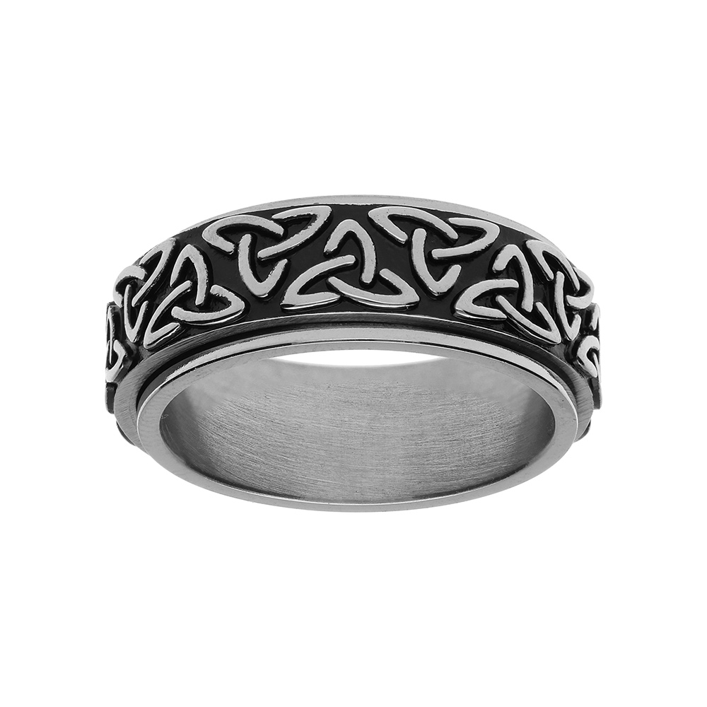 Alliance en acier patin�e anneau anti stress motif celtique - Vue 1