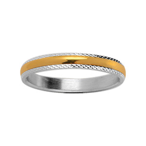 Alliance en argent ciselé 3 mm avec au milieu 1 filet en plaqué or - Vue 1