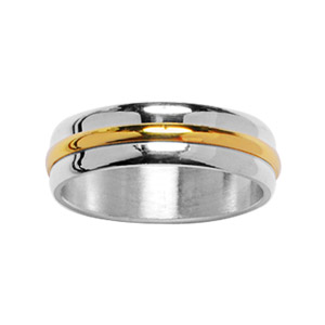 Alliance en argent 6 mm avec au milieu 1 filet en plaqué or - Vue 1