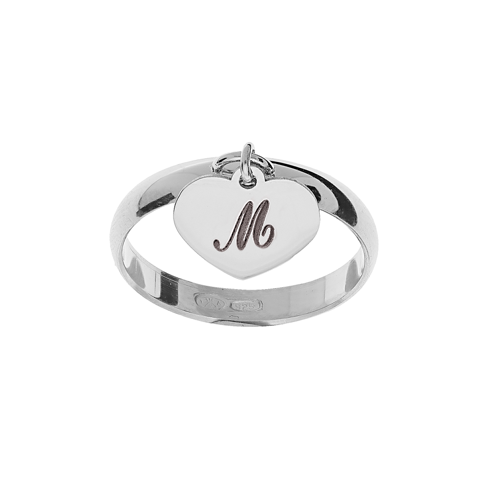 Alliance en argent platin demi jonc 3mm avec pampille coeur  graver - Vue 1