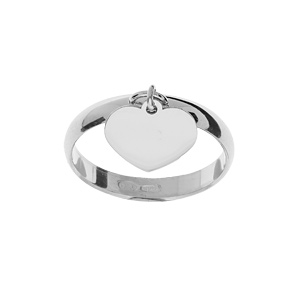 Alliance en argent platin demi jonc 3mm avec pampille coeur  graver - Vue 1