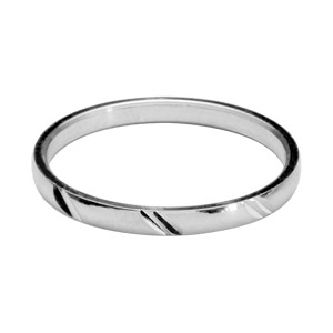 Alliance en argent rhodié 2mm et diamantée 2 traits en biais - Vue 1