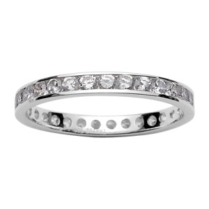 Alliance en argent rhodi� 3mm avec rail 2mm d'oxydes blancs