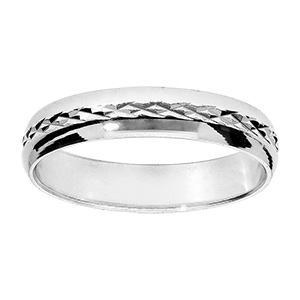Alliance en argent rhodi� 4mm avec bande cisel�e au milieu et bords brillants