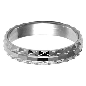 Alliance en argent rhodié 4mm avec bande facetée au milieu et bords ciselés - Vue 1