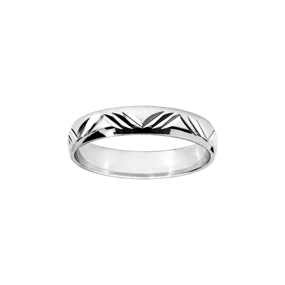Alliance en argent rhodi� 4mm et diamant�e 3 traits de biais en forme de vague - Vue 1