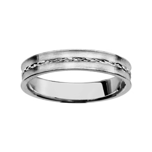 Alliance en argent rhodié 4mm finition satinée avec liseret diamanté brillant au milieu - Vue 1