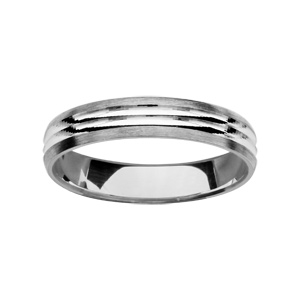 Alliance en argent rhodié 4mm finition satinée et rainures brillantes au milieu - Vue 1