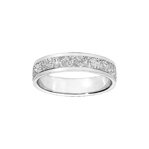 Alliance en argent rhodié 5mm avec bande granitée au milieu et bords brillants - Vue 1
