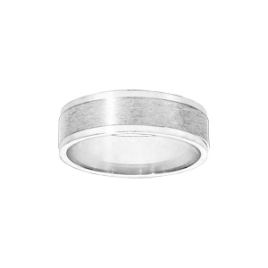 Alliance en argent rhodi 6mm avec bande satine au milieu et bords brillants - Vue 1