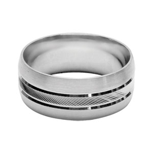Alliance en argent rhodié 8mm avec bande ciselée au milieu et bords satinés - Vue 1