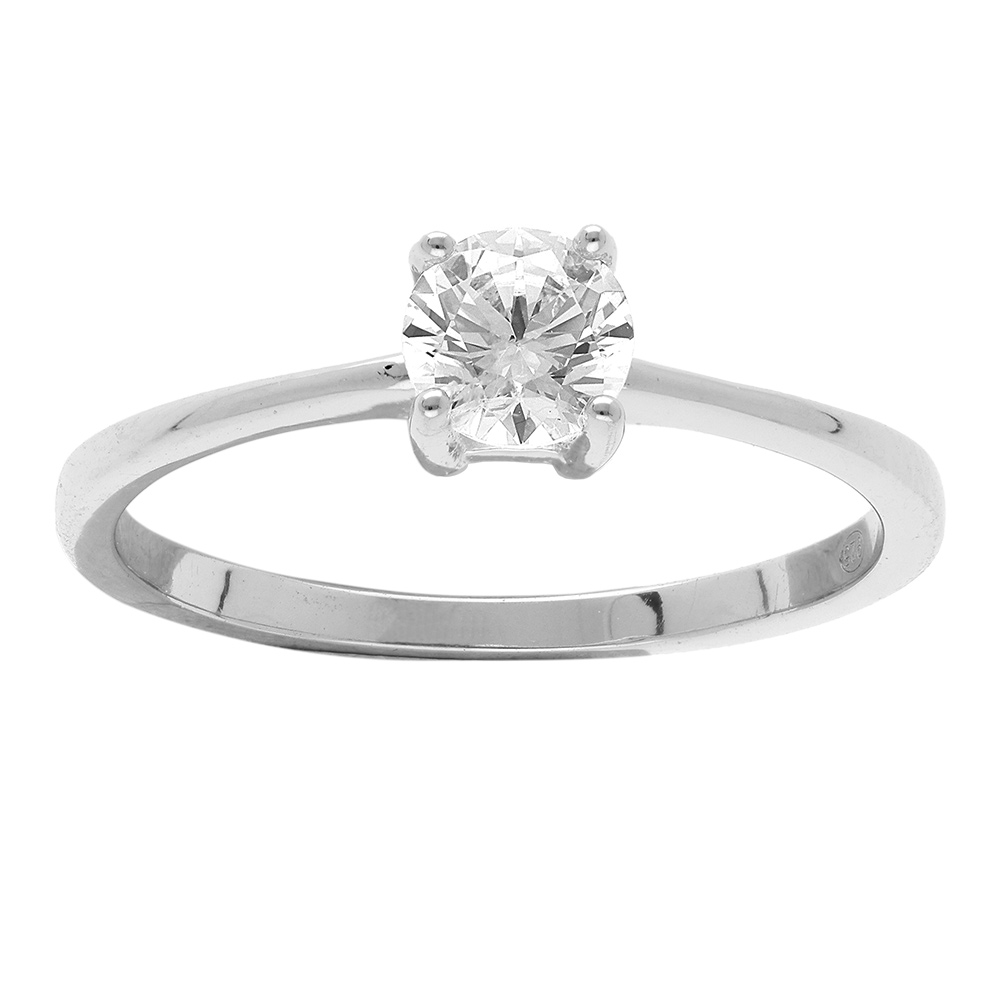Alliance en argent rhodi� avec oxyde blanc solitaire sertis 4 griffes - Vue 1