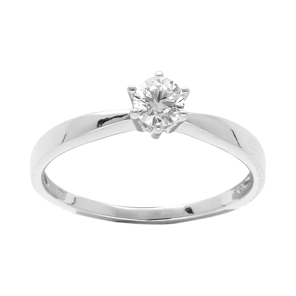 Alliance en argent rhodi� avec oxyde blanc solitaire sertis 6 griffes - Vue 1