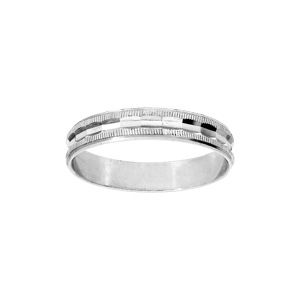 Alliance en argent rhodié diamantée avec striures largeur 4mm - Vue 1