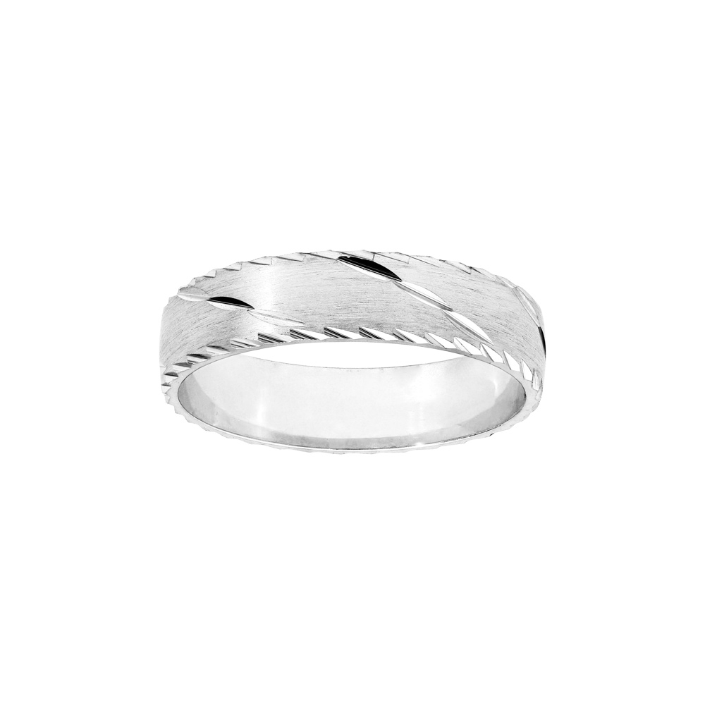 Alliance en argent rhodi� diamant�e biais avec liser� largeur 5mm - Vue 1
