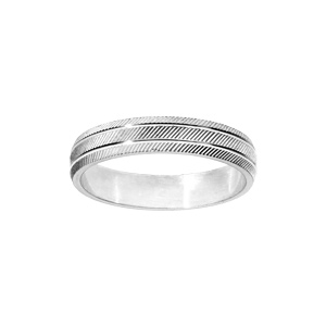 Alliance en argent rhodi diamante contour 2 filets largeur 4mm - Vue 1