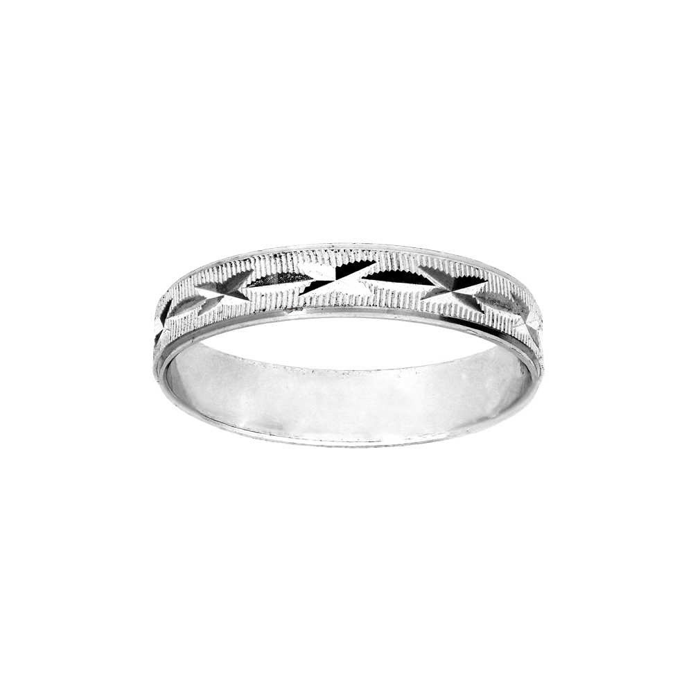 Alliance en argent rhodi� diamant�e en X avec striures largeur 4mm - Vue 1