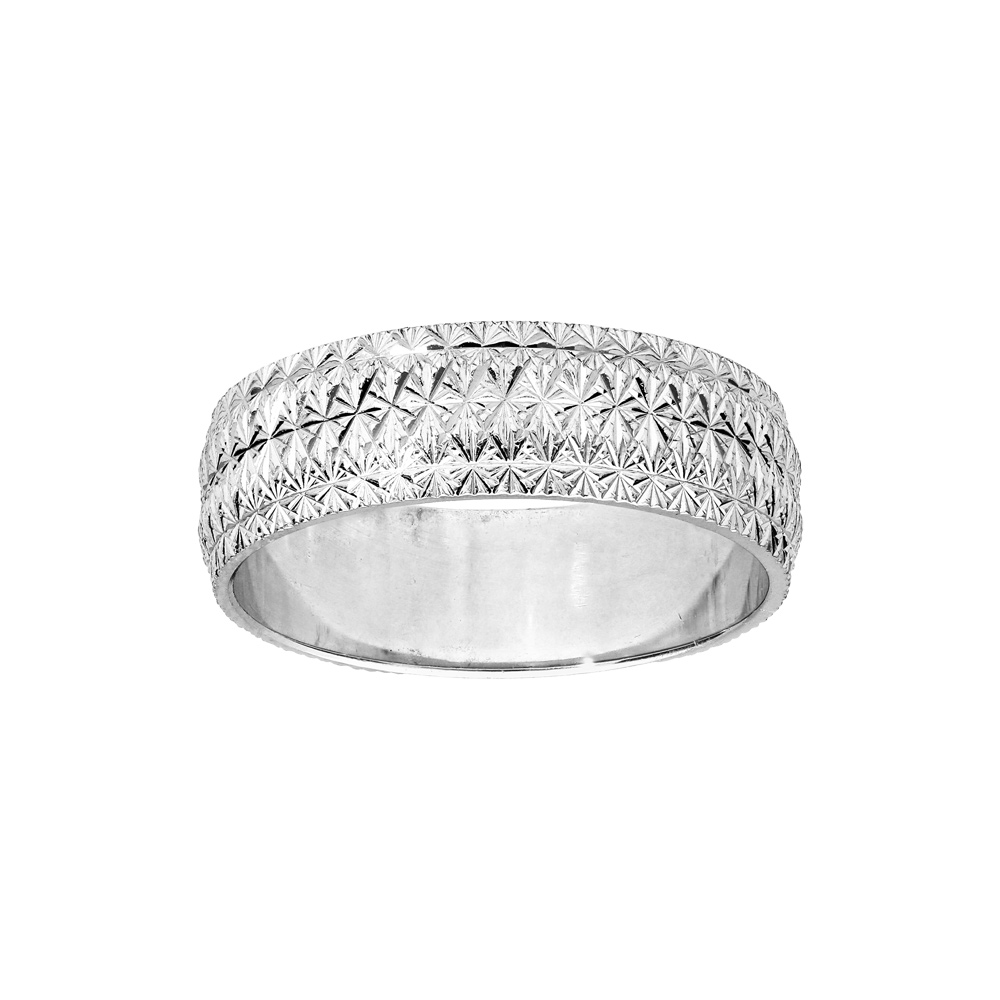 Alliance en argent rhodi diamante en toile finement travailles largeur 6mm - Vue 1