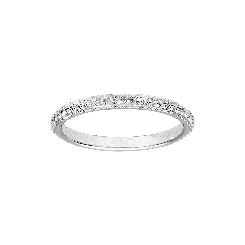 Alliance en argent rhodi� diamant�e en �toile largeur 2mm - Vue 1