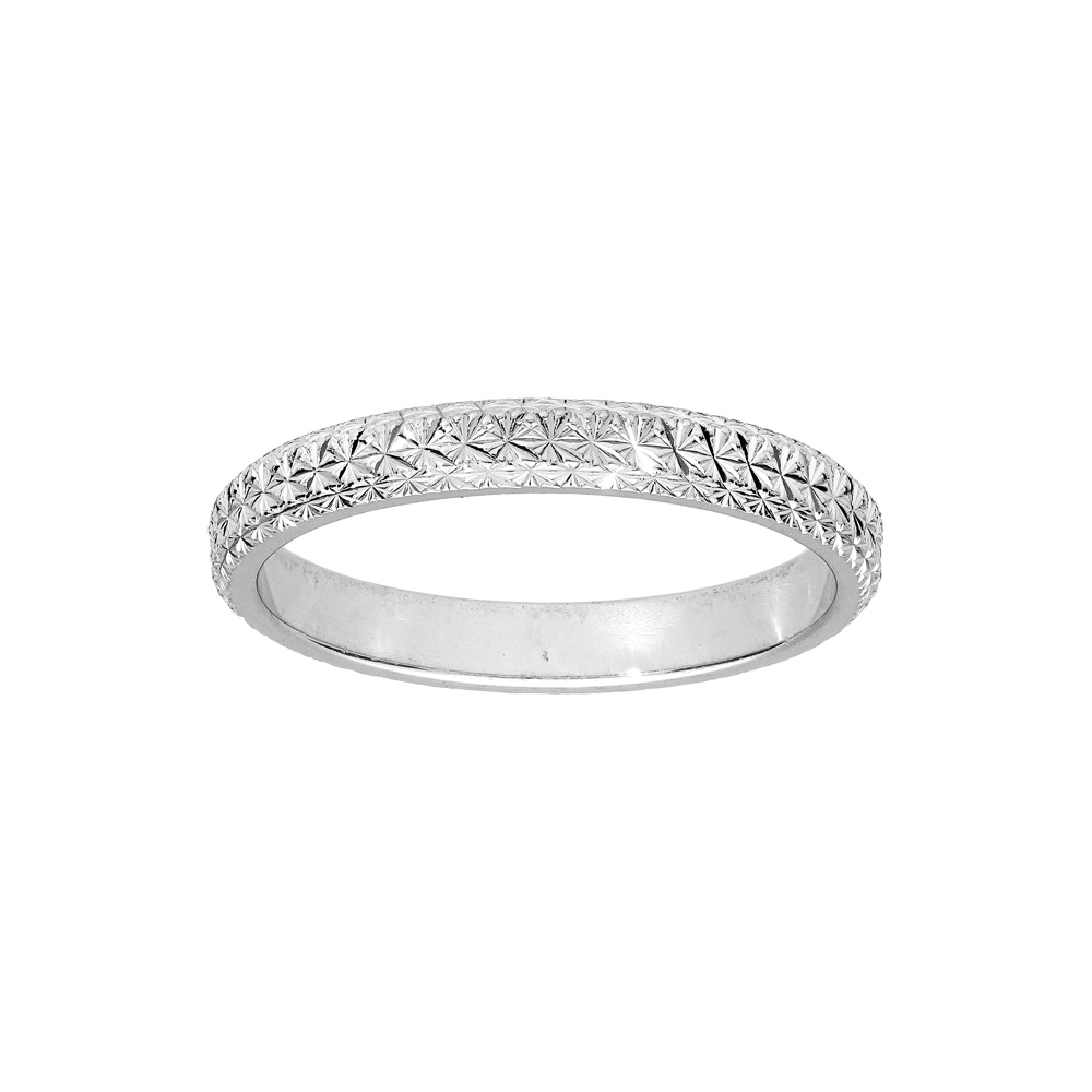 Alliance en argent rhodi� diamant�e en �toile largeur 3mm - Vue 1